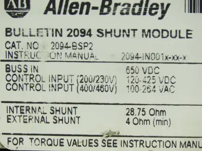 Allen Bradley 2094-BSP2 Shunt Module 480V 3PH 0-400Hz Ser A F/W 1.068 READ