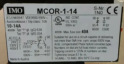 IMO Overload Relay MCOR-1-14 Loc.4A