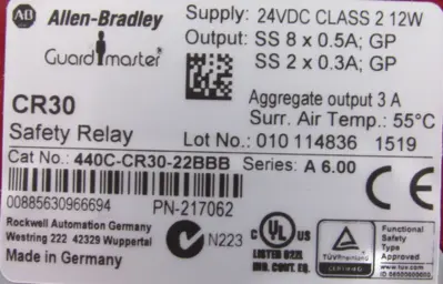 USED ALLEN BRADLY 440C-CR30-22BBB SAFETY RELAY SER.A 2080-IQ4OB4 440CCR3022BBB