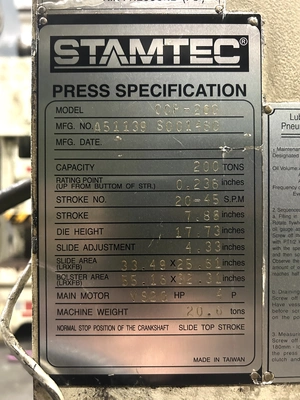 USED 2007 STAMTEC STAMTEC OCP-200 PRESS