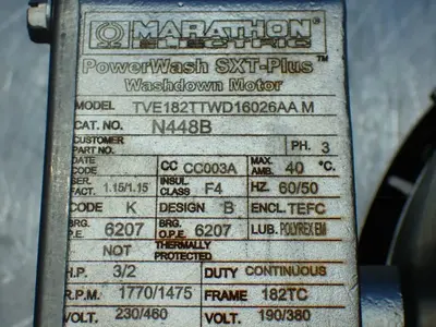 Used MARATHON ELECTRIC TVE182TTWD16026 Motors (misc) Ohio US | HGR 24 #802104