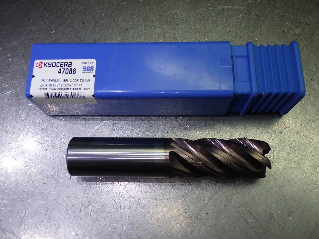 Kyocera 25mm 5 Flute Carbide CR Endmill 25mm Shank 3mm R 47088 (LOC3547)