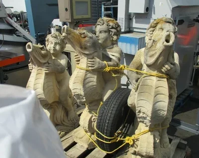 Group of Four Antique Vicenza / LimeStone Carved Angels on Seahorses Fountains