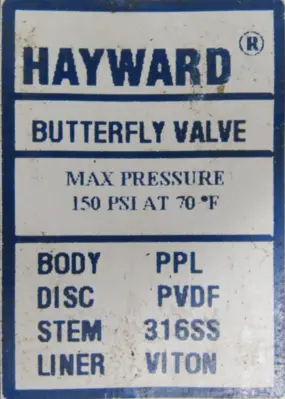 NEW HAYWARD 4" BUTTERFLY VALVE PPL
