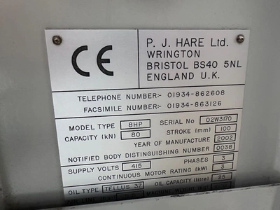 Used 2002 HARE 8HP Hydraulic Presses GB | Charter Auctions #1398532