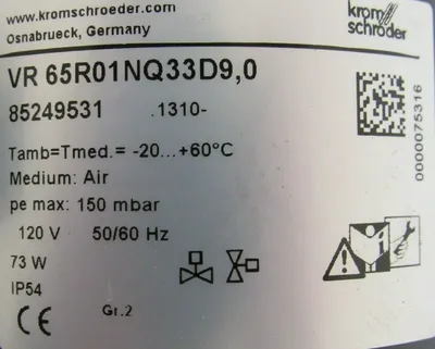 NEW KROM SCHRODER 85249531 AIR SOLENOID VALVE VR 65R01NQ33D9,0 120V 2-1/2"