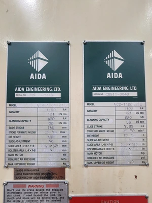 Used AIDA NC2-1100(2)E Gap Frame (OBS) Presses Michigan US | Midwest Press and Automation #1469378