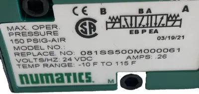 NEW NUMATICS 081SS500M000061 SOLENOID VALVE