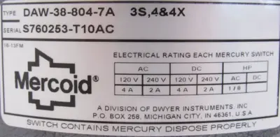 NEW MERCOID DAW-38-804-7A TEMPERATURE SWITCH DAW388047A