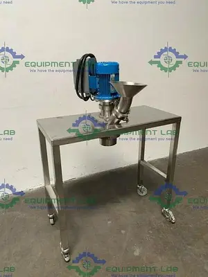 USED CUSTOM STAINLESS STEEL LAB MILL W/ ALPAK INDUCTION 1 HP MOTOR ON SS ROLLING CART