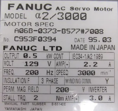USED FANUC A06B-0373-B577#7008 SERVO MOTOR A2/3000 A06B0373B5777008