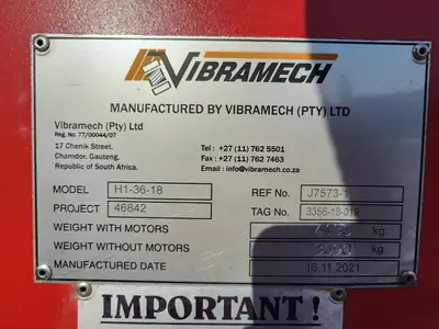New | in-Stock 2021 VIBRAMECH H1-36-18 Vibratory Screens British Columbia CA | Lenmark #915588