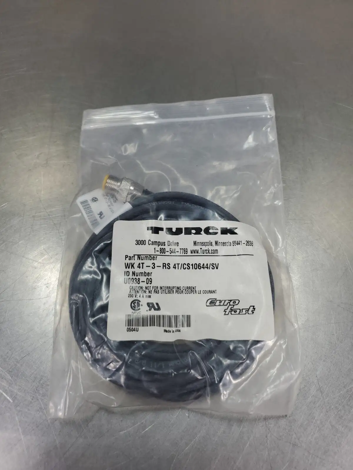 TURCK WK 4.4T-3-RS 4T/CS10644/SV (U0938-09) Cordset. 5A-12/2