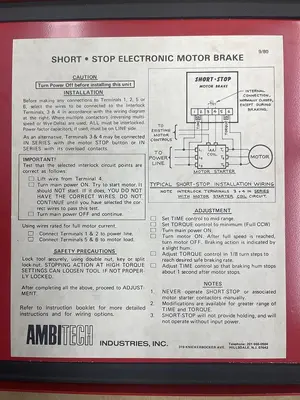 AMBITECH SS-4A-5, SHORT-STOP 5 HP, 460 VOLT ELECTRIC BRAKE