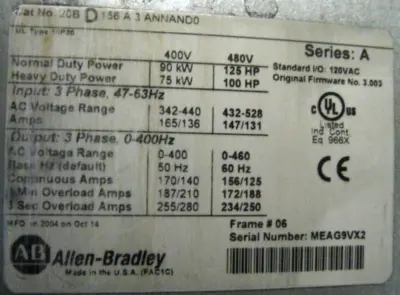 USED Allen-Bradley 20BD156A3ANNAND0