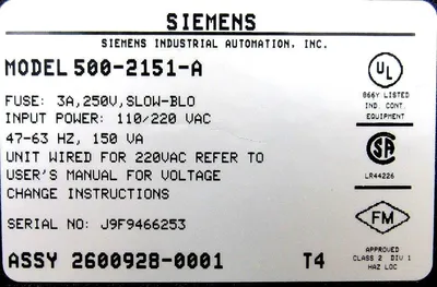 USED SIEMENS 500-2151-A POWER SUPPLY 5002151A