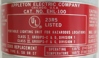 NEW APPLETON EHL-100 EXPLOSION-PROOF HANDLAMP 100W EHL100
