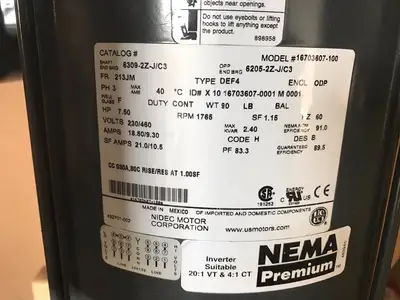 USED NIDEC 7.5HP INDUSTRIAL MOTOR, 1765 RPM, NEMA, 3PH
