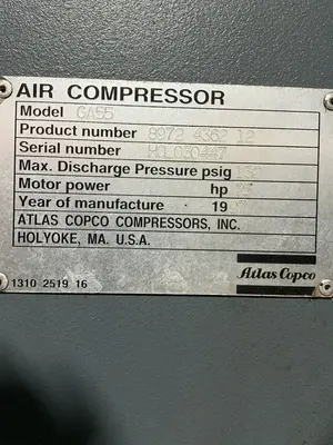 Used ATLAS COPCO GA55 Rotary Screw & Sliding Vane Air Compressors Ohio US | HGR 24 #1568452