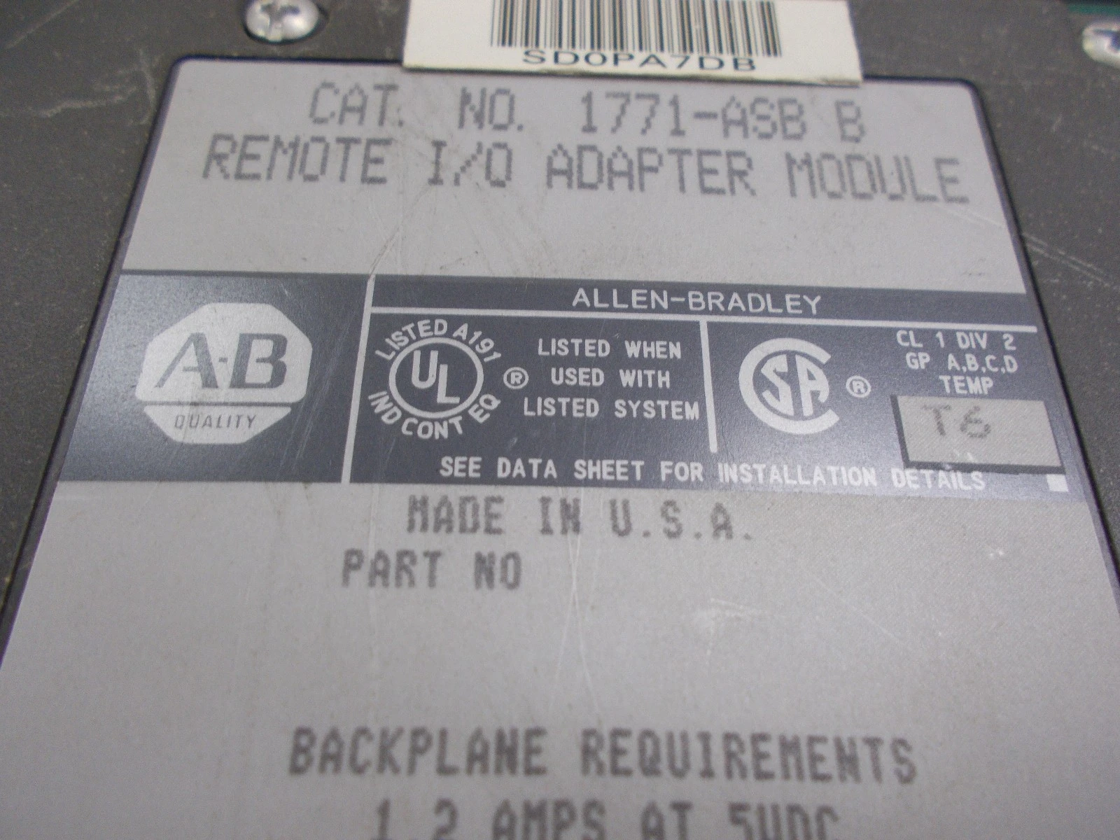 USED Allen-Bradley 1771-ASB B  Series  B  Firmware F