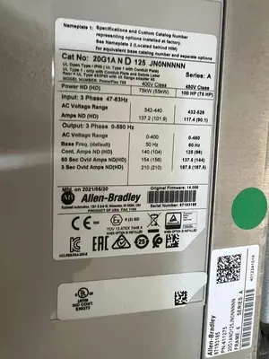 ALLEN BRADLEY Powerflex 755 20G1AND125JN0NNNNN 480V 100HP DRIVE VFD NEW #CC-07