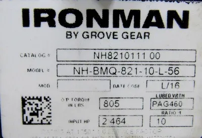 NEW GROVE GEAR NH8210111.00 GEAR REDUCER RATIO 10:1 2.464 HP NH-BMQ-821-10-L-56
