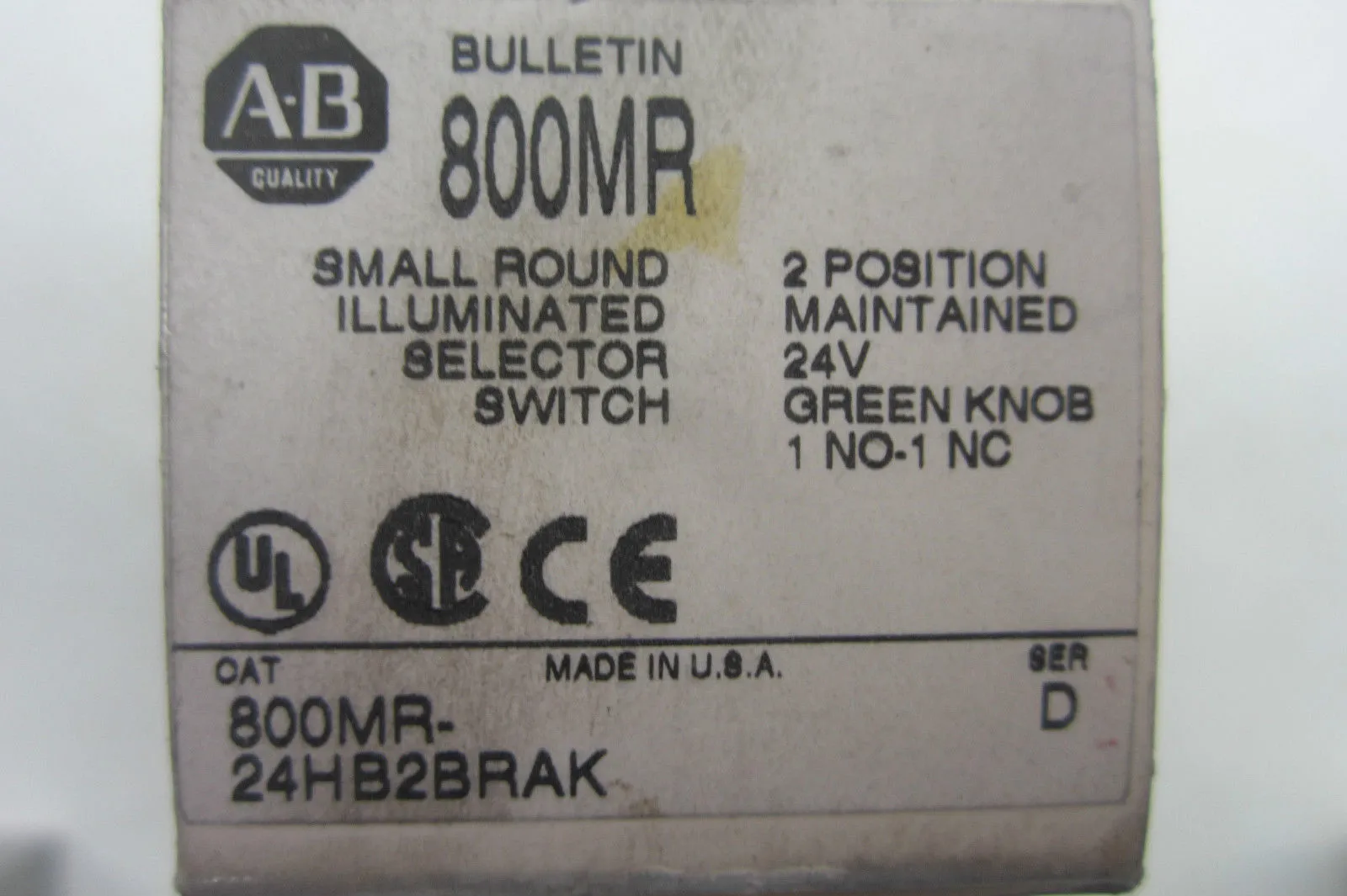 NEW ALLEN BRADLEY 800MR-24HB2BRAK SELECTOR SWITCH 800MR24HB2BRAK