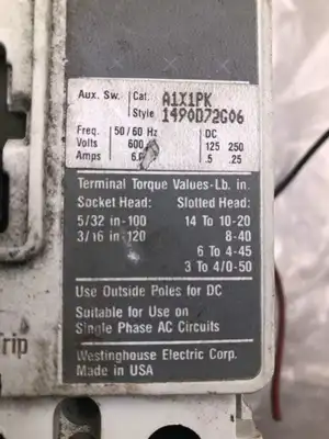 Westinghouse HMCP003A0C 3A 3 Pole Molded Case Circuit Breaker 600VAC 250VDC