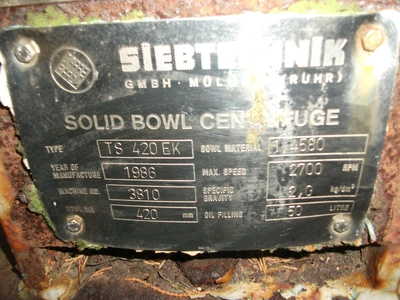 Siebtechnik Decanter Centrifuge TS420EX