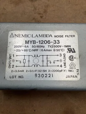 Nemic-Lambda MYB-1206-33 Noise Filter; 250V 6A