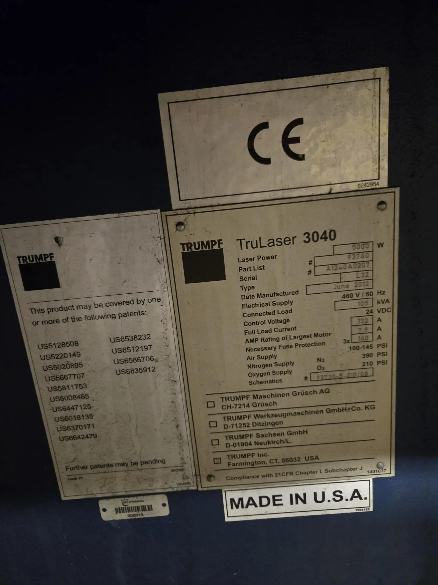 USED 2012 TRUMPF TRULASER 3040