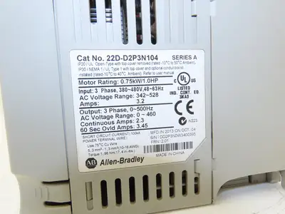 Allen Bradley 22D-D2P3N104 PowerFlex 40P AC Drive 460VAC 1.0HP 3Ph FRN 2.01