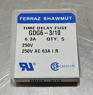 Ferraz Shawmut GDG6 - 3/10 Time Delay Fuse 6.3A 250V Pckw/6 box loc4E16