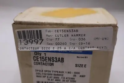 Eaton CE15ENS3AB Contactor - Size E -  3 Pole - 110/120V 50/60Hz - STK GF537A