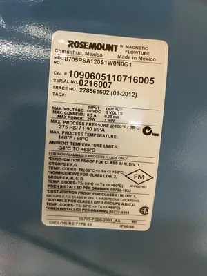 Emerson 8705 Rosemount 8705PSA120S1W0N0G1 Flanged Flowtube Flow Meter Sensor