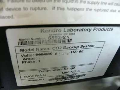 USED KENDRO LABORATORY PRODUCTS 6593-2 C02 BACKUP SYSTEM