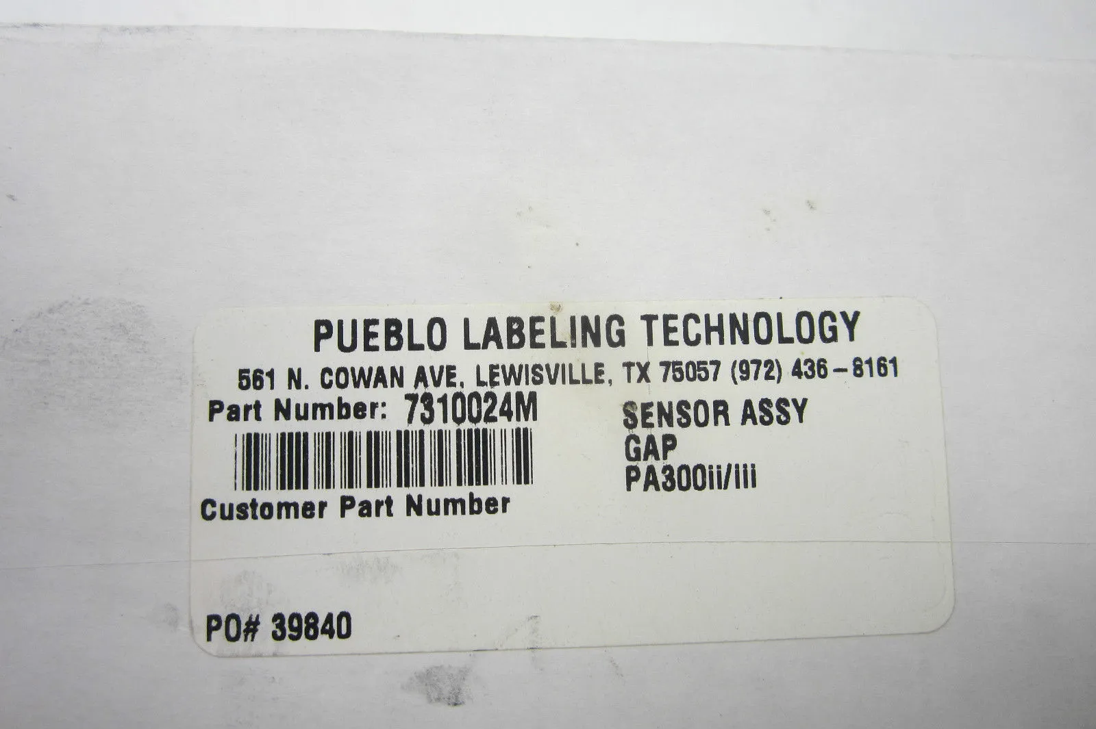 NEW PUEBLO LABELING TECHNOLOGY 7310024M SENSOR ASSY.
