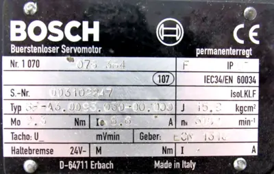 USED BOSCH 1-070-076-364 SERVO MOTOR SF-A3.0093.030-00.000 1070076364