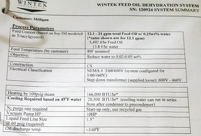 Dehydration Unit Oil Dryer 21 gpm