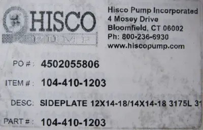 NEW HISCO 104-410-1203 SIDE PLATE 1044101203