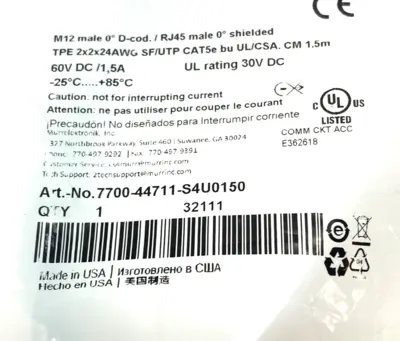 New | in-Stock Murr Ethernet Cordset RJ45 To M12 Connection PLC Ethernet Equipment Michigan US | Maverick Industrial Sales #1463923