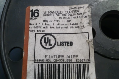 NEW FIXTURE WIRE 16 BROWN STRANDED COPPER