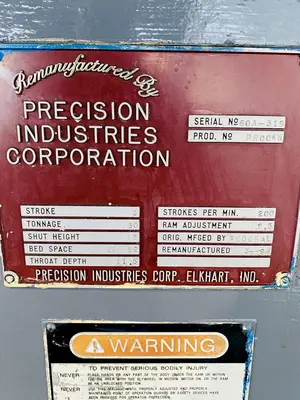60 TON FEDERAL/PRECISION INDUSTRIES OBI PRESS. STOCK # 0635721
