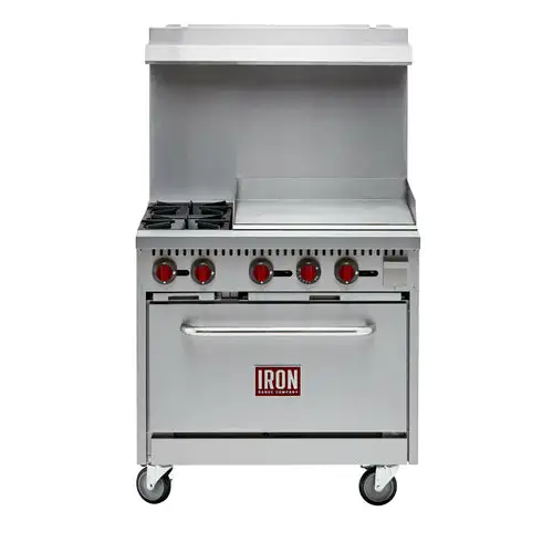 Iron Range Commercial Range, Natural Gas, 36"W, (2) 30,000 Btu Open Burners, 24" Griddle, 3