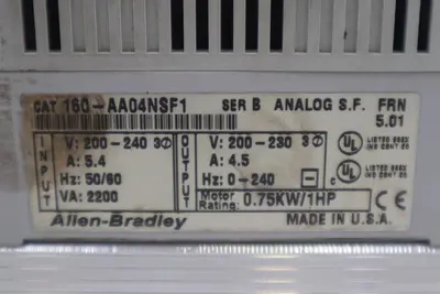 ALLEN BRADLEY 160-AA04NSF1 1 HP SPEED DRIVE 240 VAC 1 SER B #K-2576-B