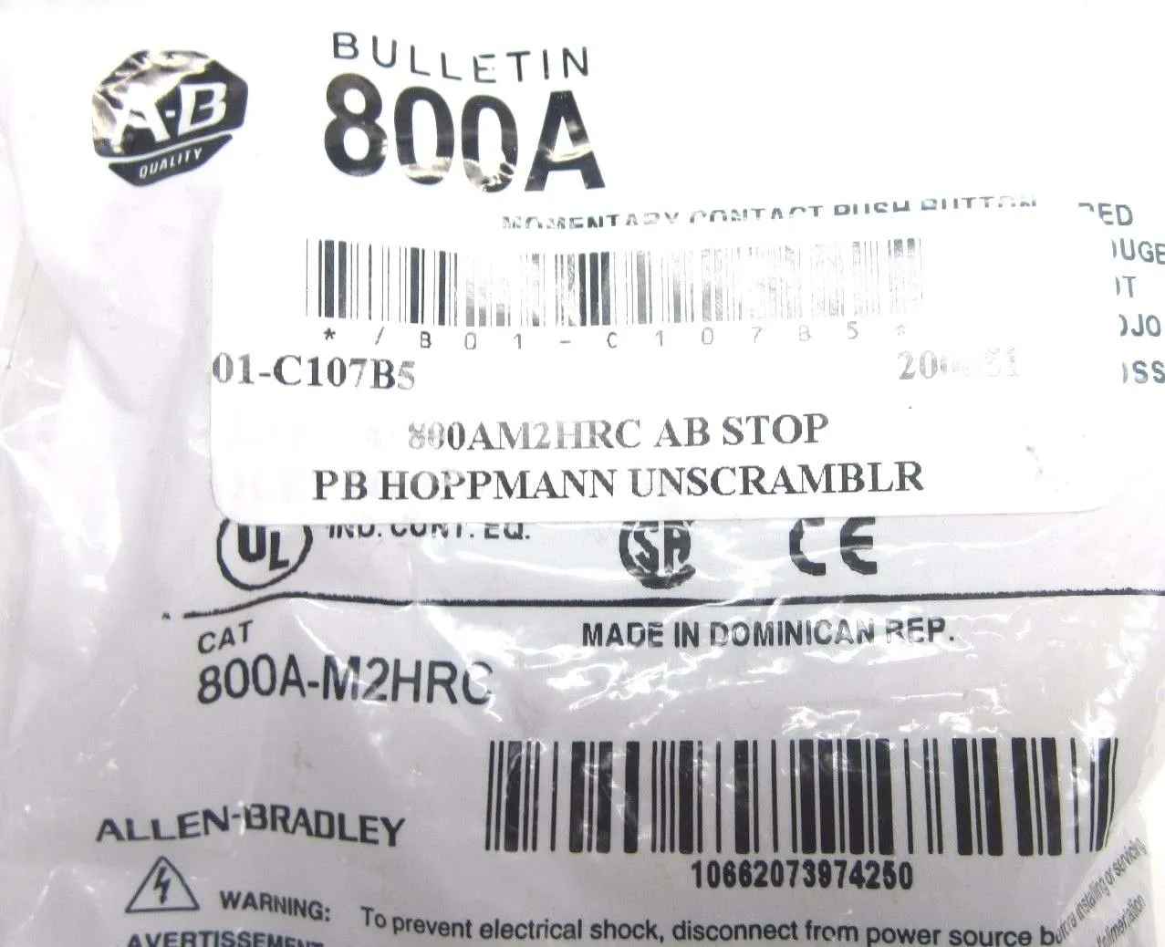NEW ALLEN BRADLEY 800A-M2HRC PUSHBUTTON 800AM2HRC