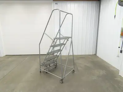 Cotterman Metal Rolling Ladder 5-Step 50"H Platform 24x7"Tread 80"H 30"W 450Lb