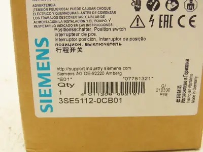 Siemens 3SE5112-0CB01 Limit Switch Stainless Plunger NO/NC Contacts IP66
