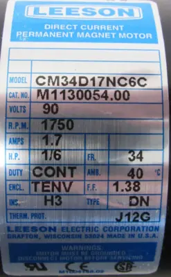 NEW LEESON M1130054.00 DC MOTOR 1/6HP 90VDC 1750RPM M113005400