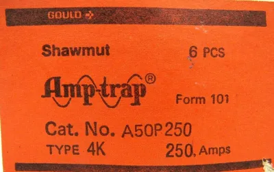 NEW BOX OF 6 SHAWMUT A50P250 FUSE 250A TYPE 4K A50P250-4K